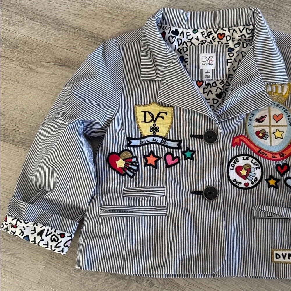Diane von Furstenberg Girls Size 4 Blazer Jacket Embroidered Patchwork Designer